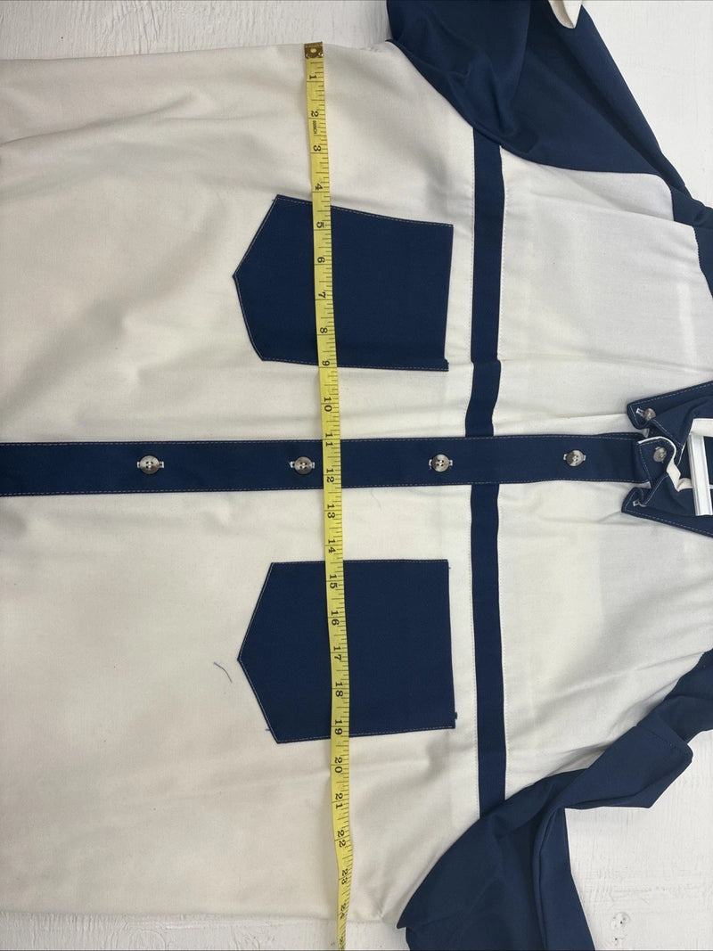 New Men’s Cowboy Threads Blue White Long Sleeve Button Up Shirt Large V-79