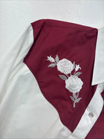 New Women’s Country Charmers White Rose Design Long Sleeve Pearl Snap XL GG-52
