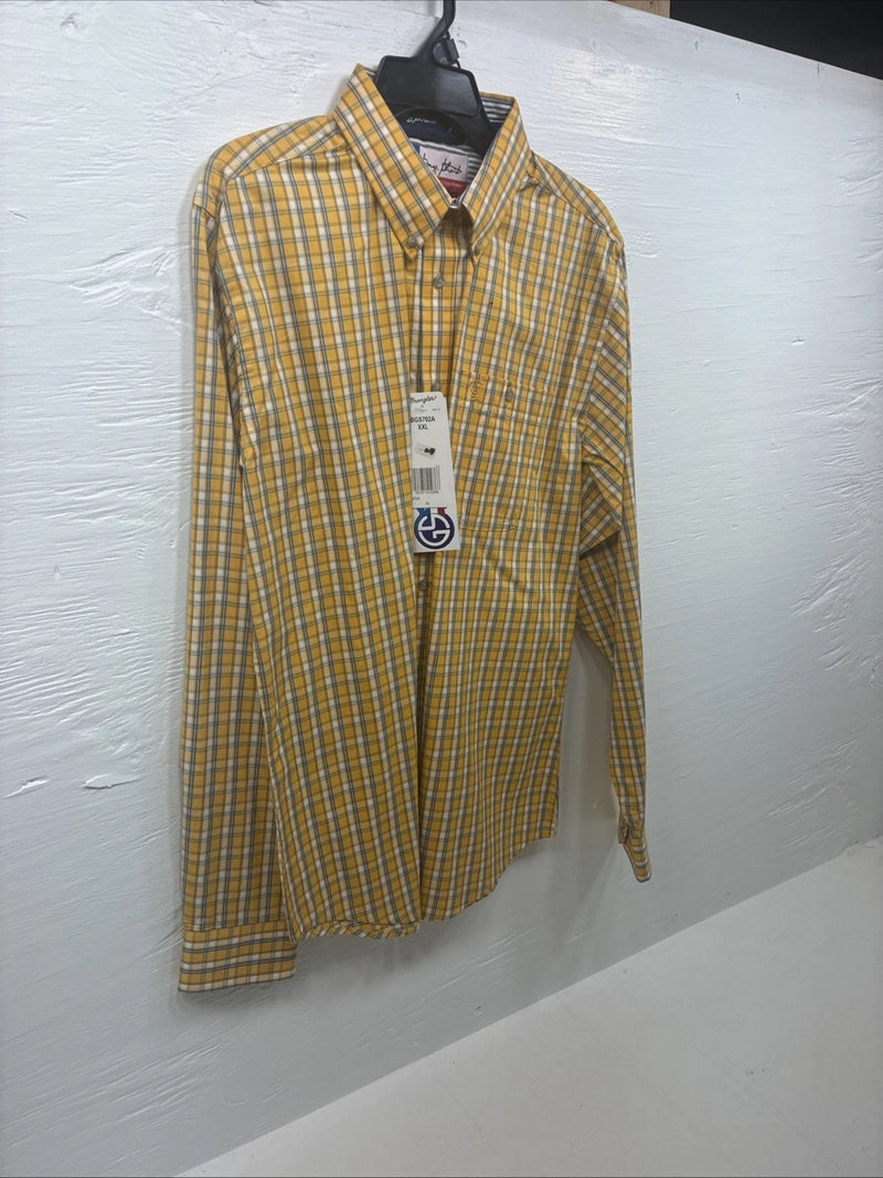 New Boys Wrangler yellow Flannel Long Sleeve Button Up 2XL F-95