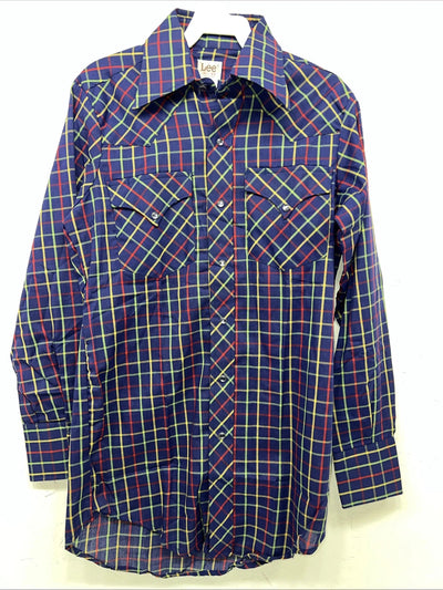 New Men’s Lee Blue Long Sleeve Pearl Snap 14.5 X 33 Small A-188