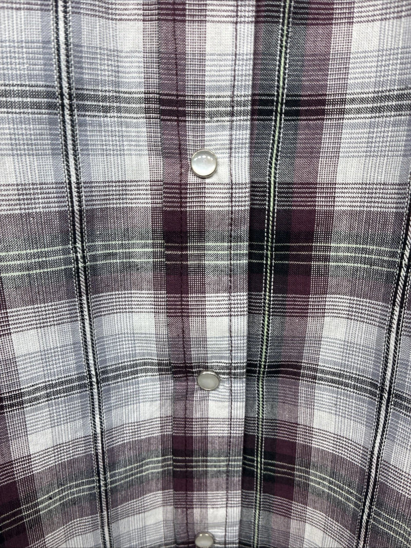 New Women’s Cumberland Purple Plaid Long Sleeve Pearl Snap 1XL KK-79