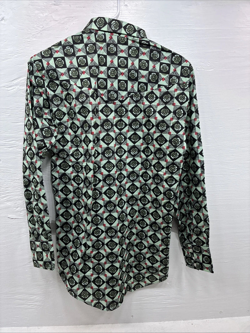 New Mens Denver Green Design Long Sleeve Pearl Snap 14.5 Small AA-81
