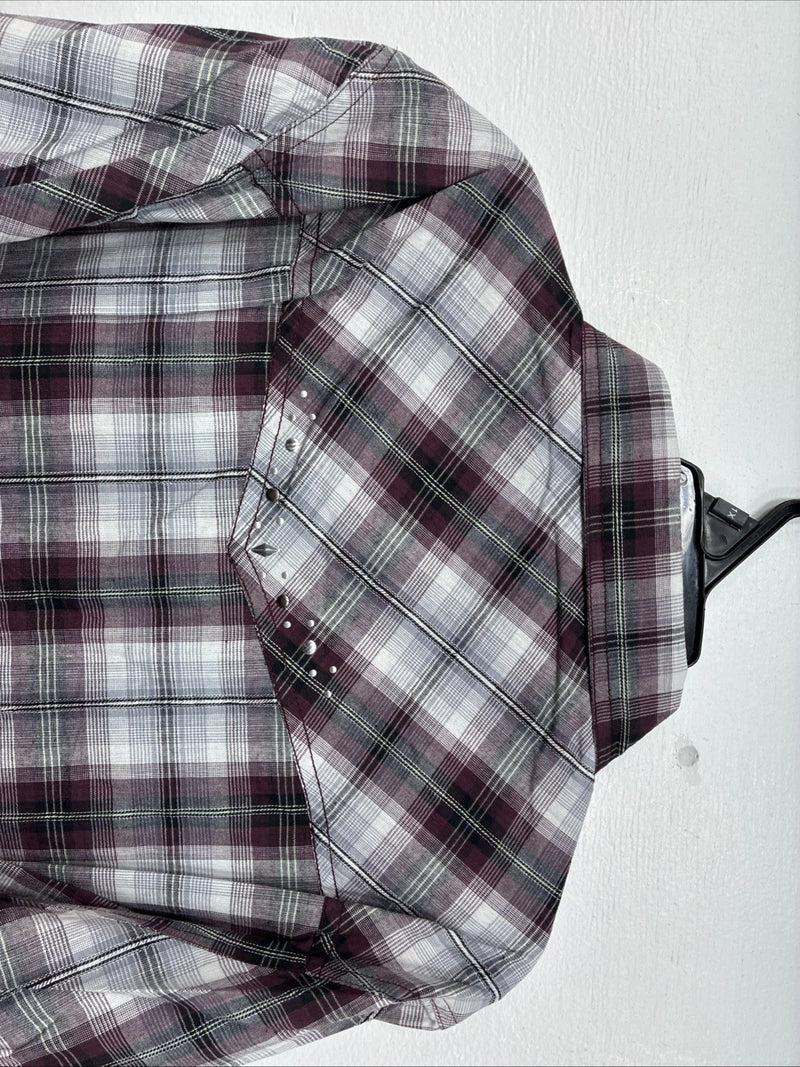 New Women’s Cumberland Purple Plaid Long Sleeve Pearl Snap 1XL GG-23