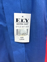 New Men’s ELY Diamond Red Blue Long Sleeve Pearl Snap Large V-88