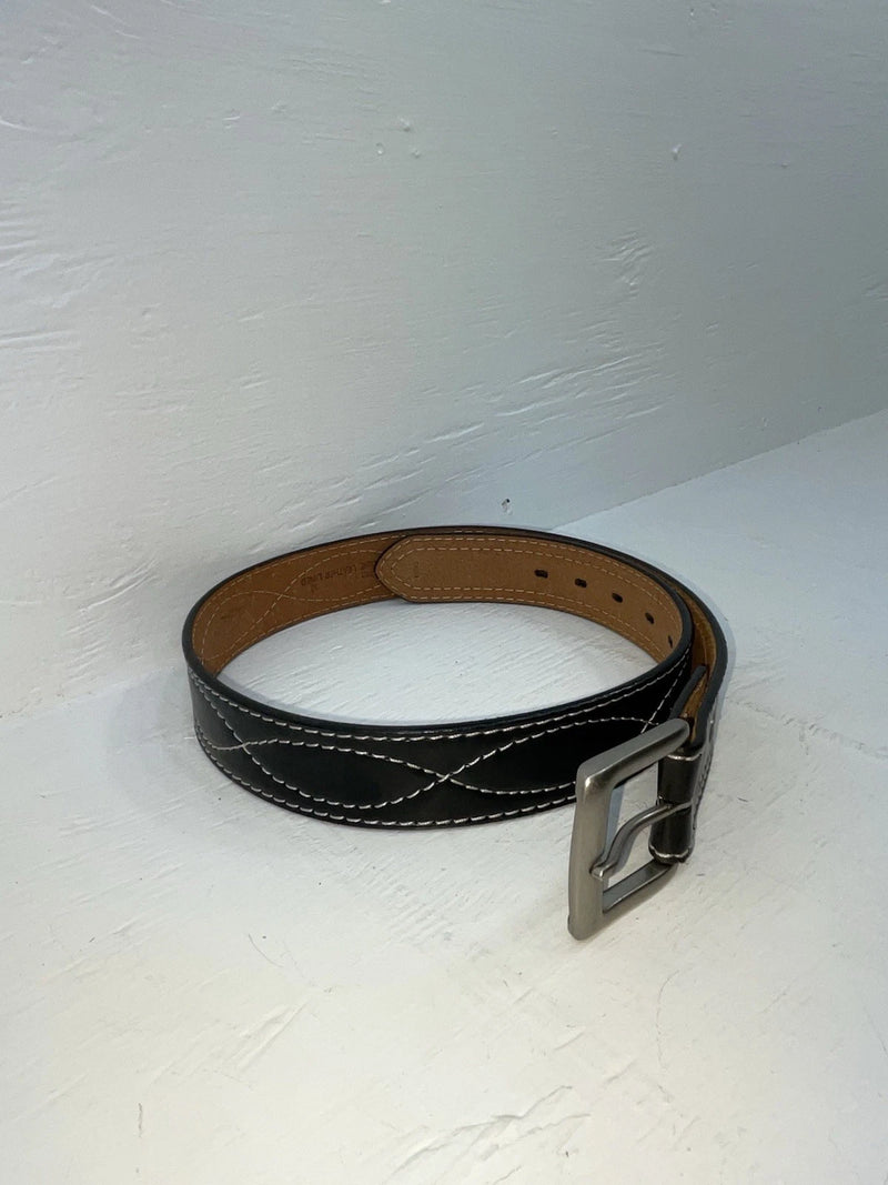 New Black Genuine Leather Badger Stitched 32” Belt #B1340 Z-174
