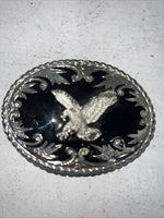 New Men Black Silver Oval Bird Belt Buckle. F-8