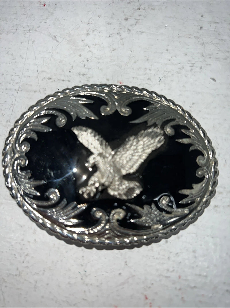 New Men Black Silver Oval Bird Belt Buckle. F-8