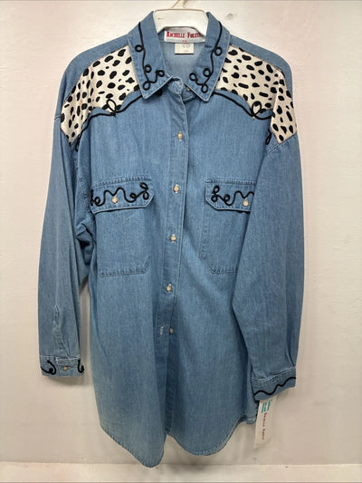 New Women’s Rochelle Forest Blue Jean Long Sleeve Button Up Small LL-33