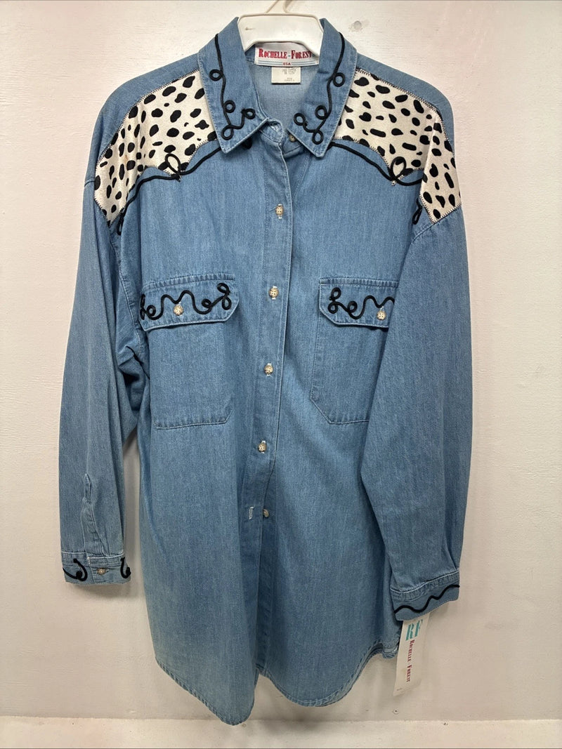 New Women’s Rochelle Forest Blue Jean Long Sleeve Button Up Small LL-33