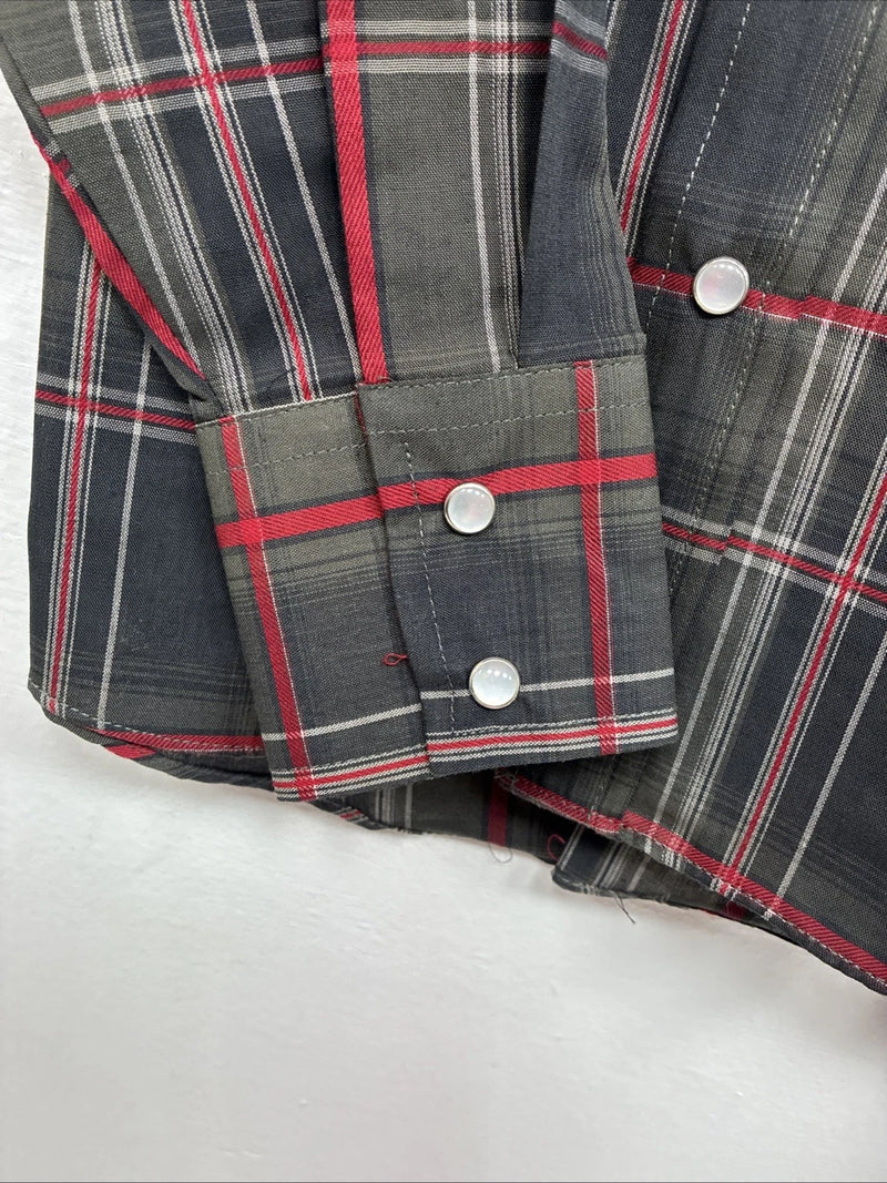 New Kids ELY Cattleman Green Plaid Long Sleeve Pearl Snap Small DD-127