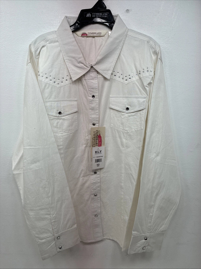 New Women’s Cumberland White Gem Long Sleeve Pearl Snap 3XL GG-89