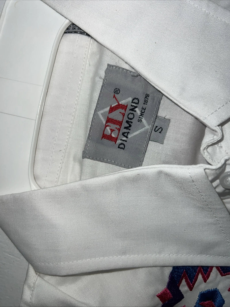 New Men’s ELY Diamond White Long Sleeve Pearl Snap Small A-203