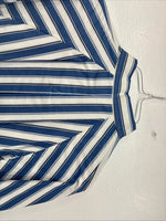New Women’s H Bar C Blue White Stripe Long Sleeve Pearl Snap Size 30 KK-48
