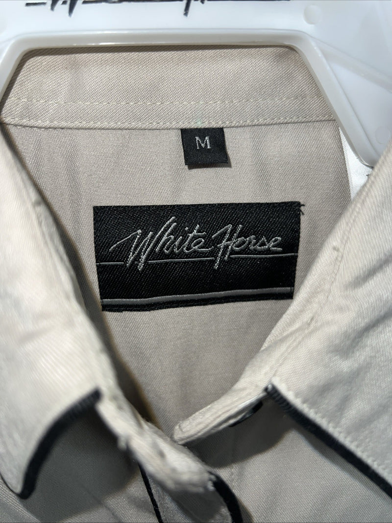 New Men’s Tan White House Pearl Snap Long Sleeve Shirt. Medium I-25