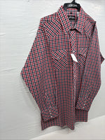 New Men’s White Horse Red Plaid Long Sleeve Pearl Snap XL J-25