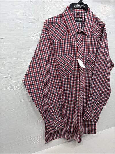 New Men’s White Horse Red Plaid Long Sleeve Pearl Snap XL J-25