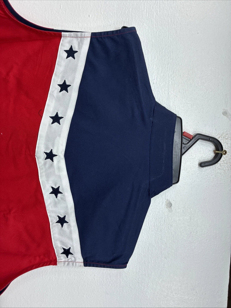New Women’s Cumberland Red Blue Sleeveless Pearl Snap Small TT-19