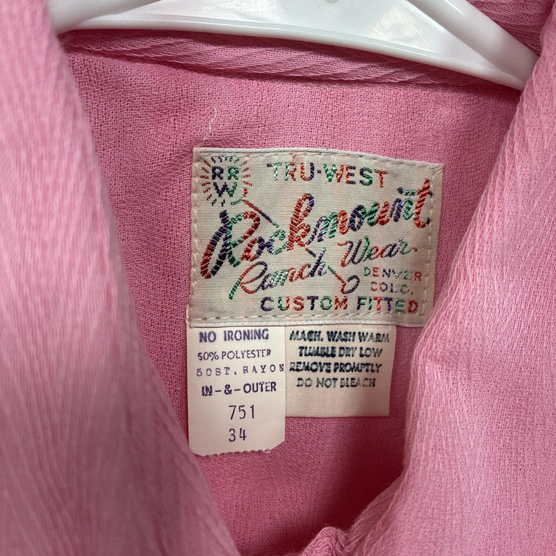 New Women’s Rockmount Pink Long Sleeve Pearl Snap Size 34 LL-90