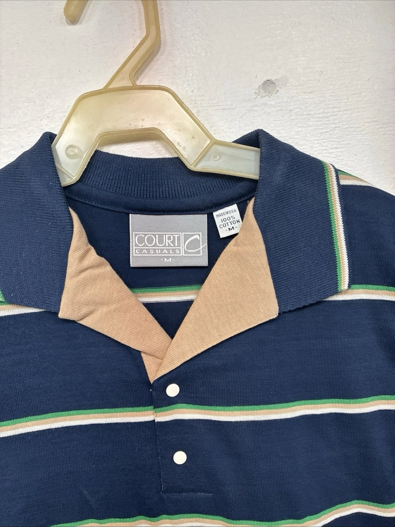 New Women’s Court Blue Stripe Short Sleeve Polo Shirt Medium KK-65