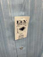 New Men’s ELY Cattleman Blue White Stripe Long Sleeve Pearl Snap 18.5 2XL O-27