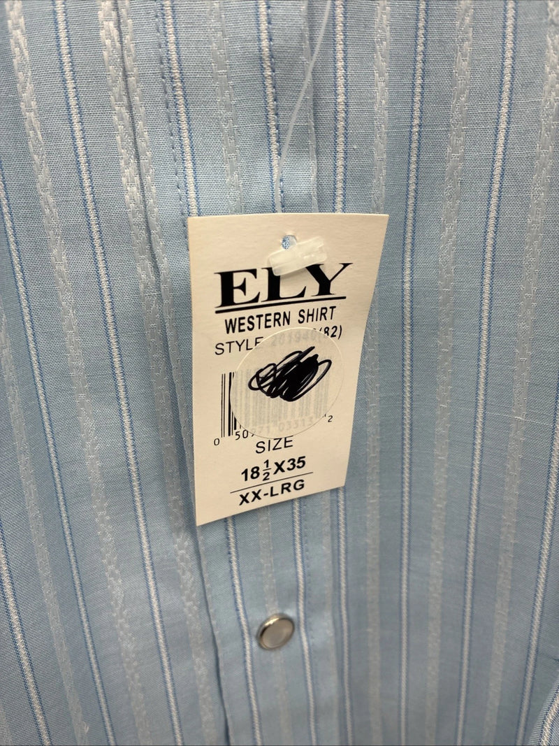 New Men’s ELY Cattleman Blue White Stripe Long Sleeve Pearl Snap 18.5 2XL O-27