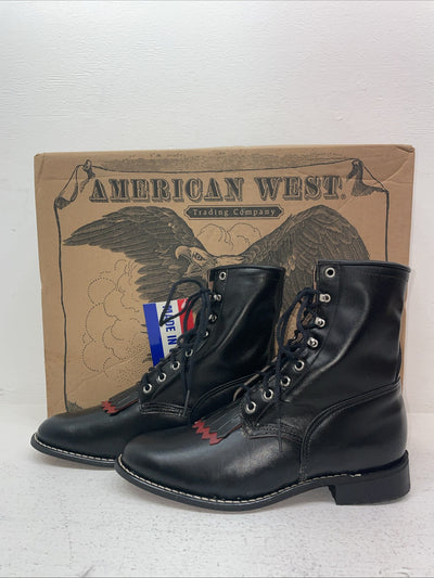 New Men’s Black Lace Up American West Cowboy Boots. 5991 9.5 9 1/2 D. 5-22