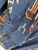 New Men’s GunSmoke Blue Western Design Long Sleeve Button Up XL O-40