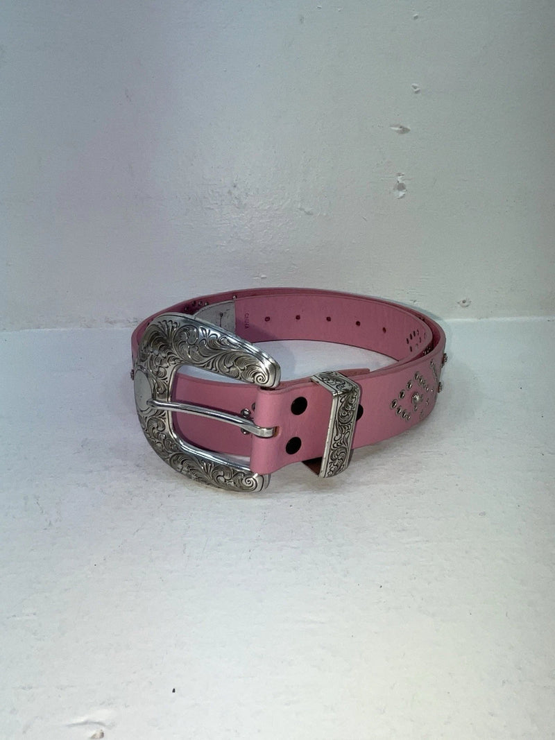 New Pink Genuine Leather Silver Bling L Belt #N3431630 Z-60