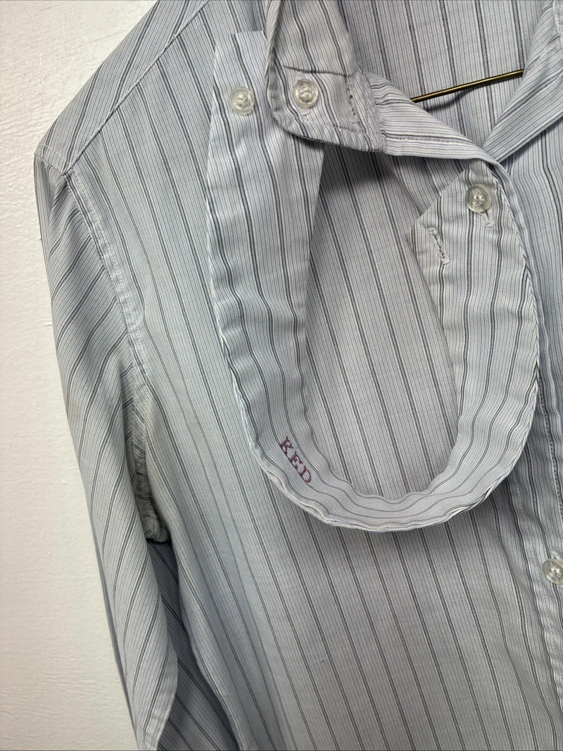 New Women’s Forego Blue Stripe Long Sleeve Button Up Size 36 LL-31