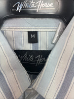 New Kids White Horse Blue Stripe Long Sleeve Pearl Snap Medium DD-35