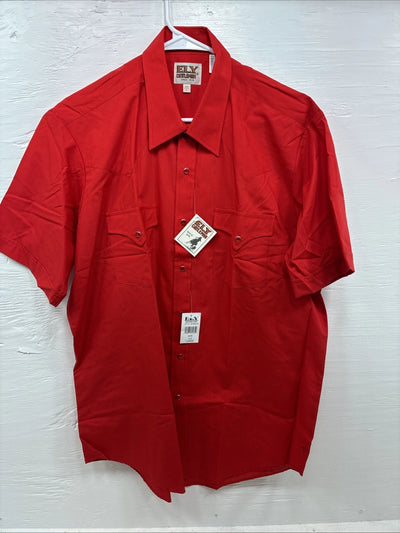 New Men’s ELY Cattleman Red Short Sleeve Pearl Snap 16.5 Large X-57