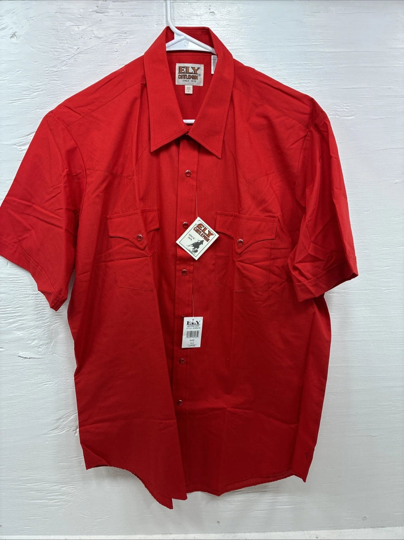 New Men’s ELY Cattleman Red Short Sleeve Pearl Snap 16.5 Large X-57