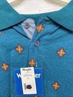 New Men’s Wrangler Teal Designed Short Sleeve Polo Short XL J-32
