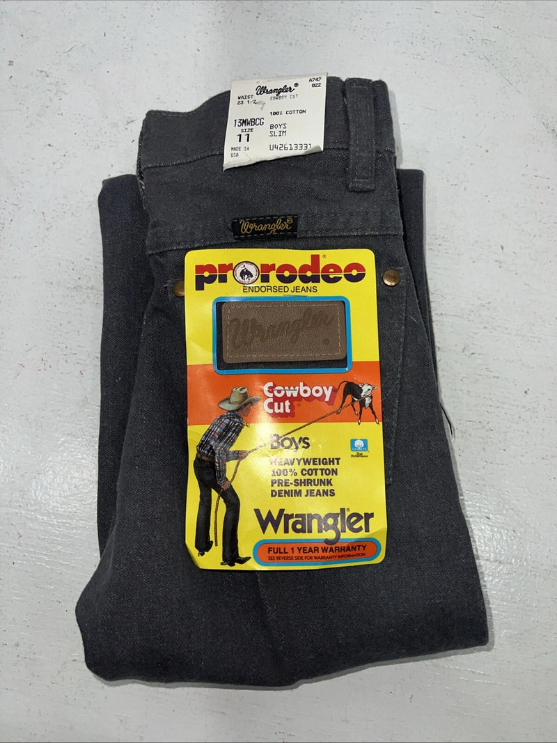 New Boys Grey Wrangler Pro Rodeo Cowboy Cut Denim Jeans. 11/23 1/2 B-37