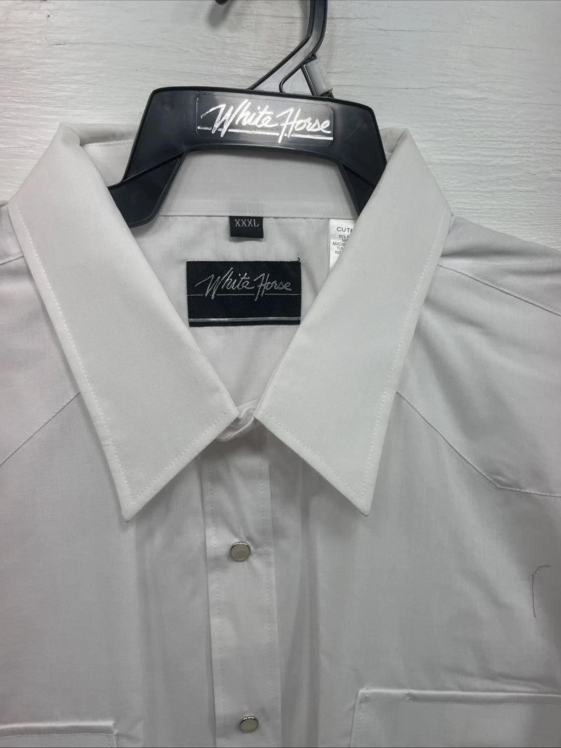 New Men’s White Horse White Short Sleeve Pearl Snap 3XL E-18