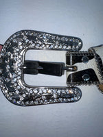 New Cow Print Genuine Leather Blazin Roxx Silver Bling L Belt #N3511662 Z-61
