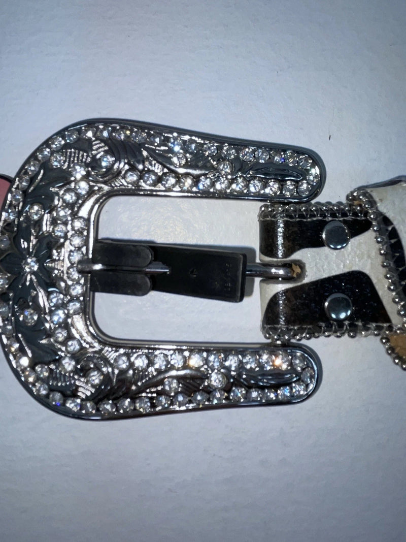 New Cow Print Genuine Leather Blazin Roxx Silver Bling L Belt #N3511662 Z-61