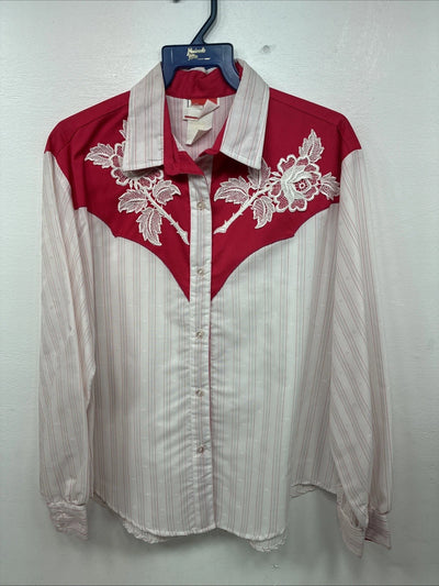 New Women’s Deborah Haman Pink Design Long Sleeve Pearl Snap Medium LL-44