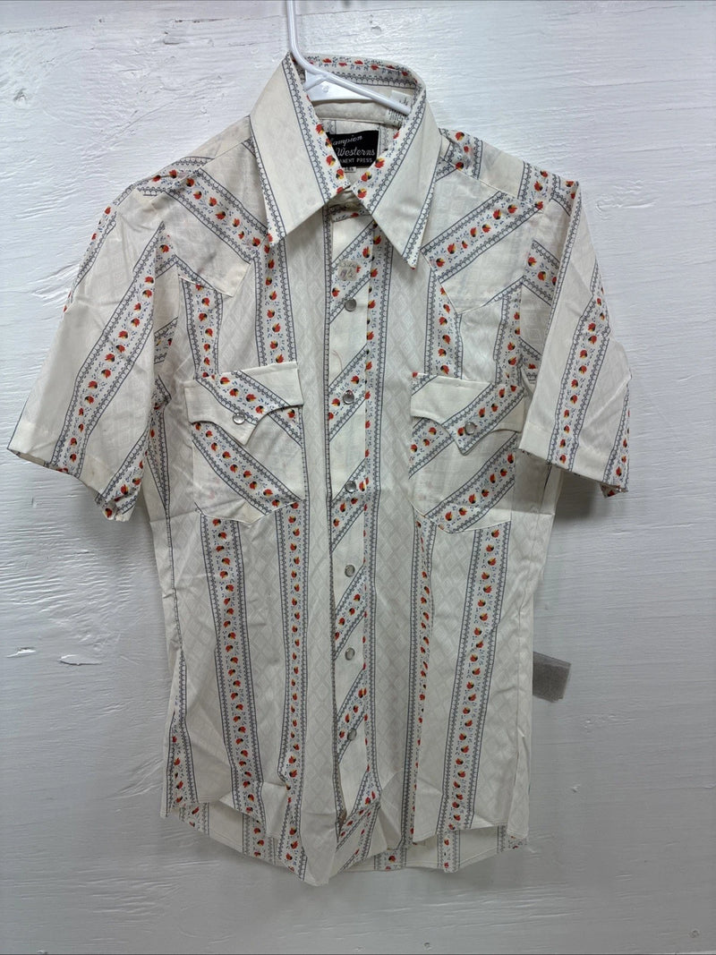 New Men’s Champion Western White Stripe Long Sleeve Pearl Snap 14.5 Small AA-95