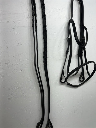 New Silver Fox Black English Snaffle Bridle BB-18