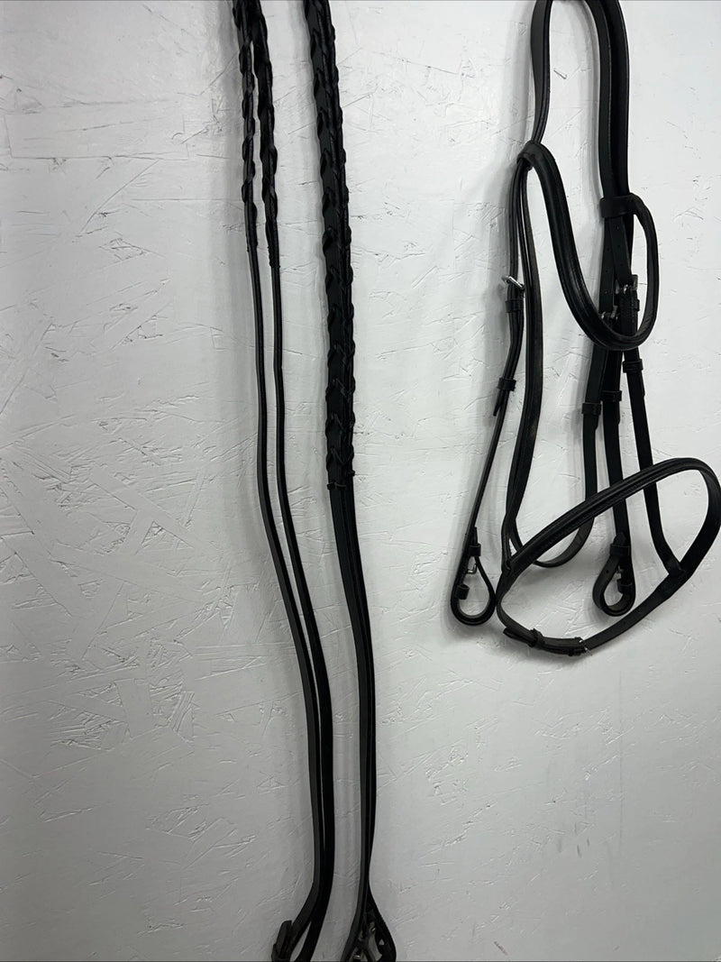 New Silver Fox Black English Snaffle Bridle BB-18 