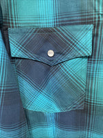 New Women’s Cumberland Blue Plaid Long Sleeve Pearl Snap 3XL Plus DD-15