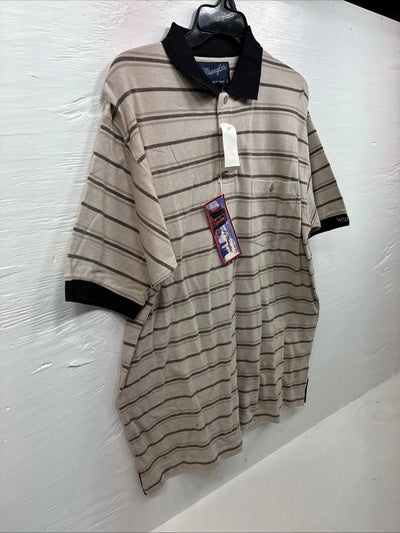 New Men’s Wrangler Tan Black Stripe Short Sleeve Polo Shirt Large V-6
