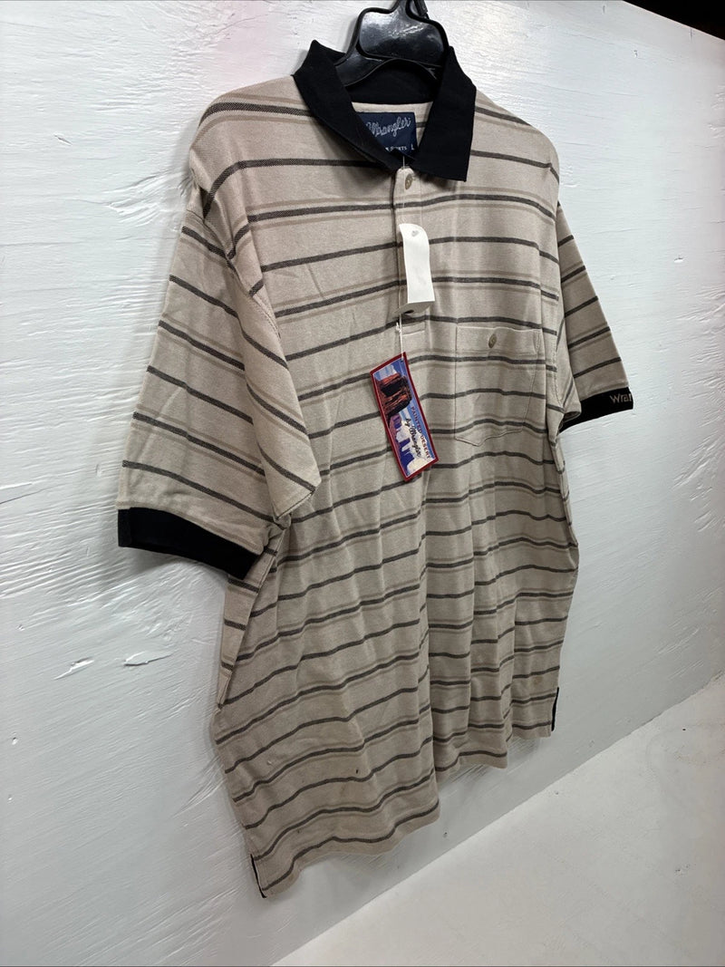 New Men’s Wrangler Tan Black Stripe Short Sleeve Polo Shirt Large V-6