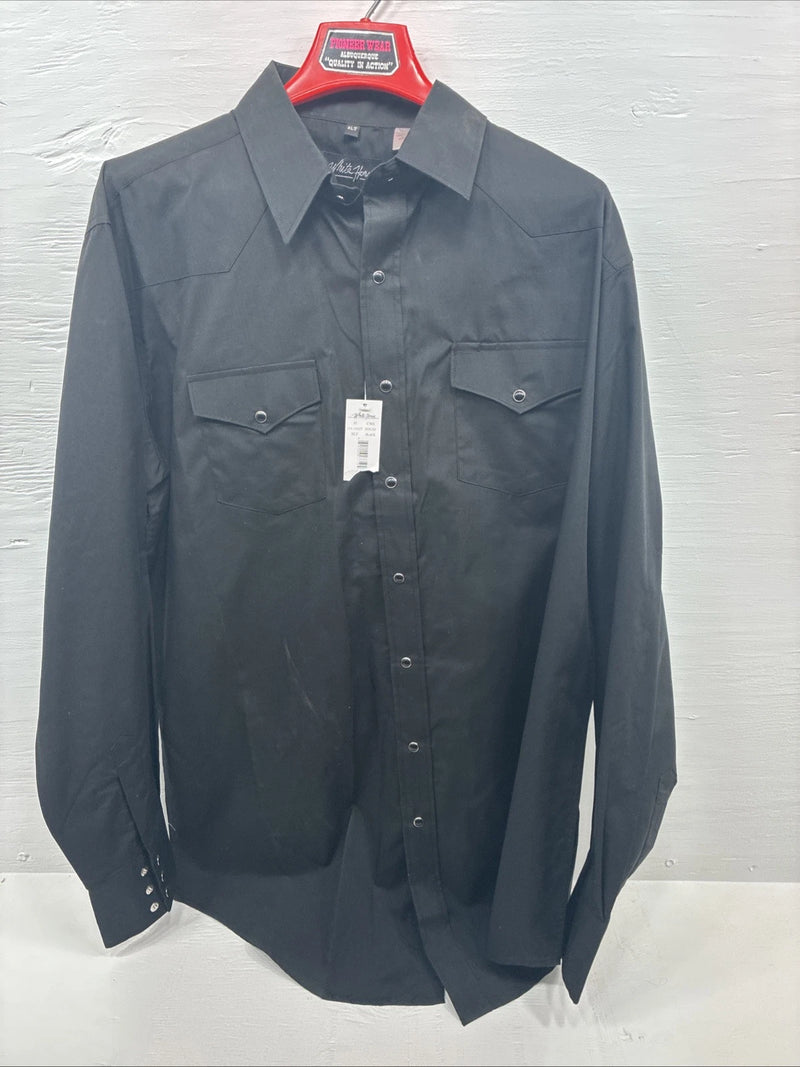 New Men’s White Horse Black Long Sleeve Pearl Snap XLT F-52