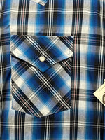 New Men’s ELY Cattleman Blue Western Flannel Short Sleeve Pearl Snap 4XL E-73