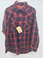 New Men’s ELY Plains Red Blue Plaid Long Sleeve Pearl Snap 17 XL T-87