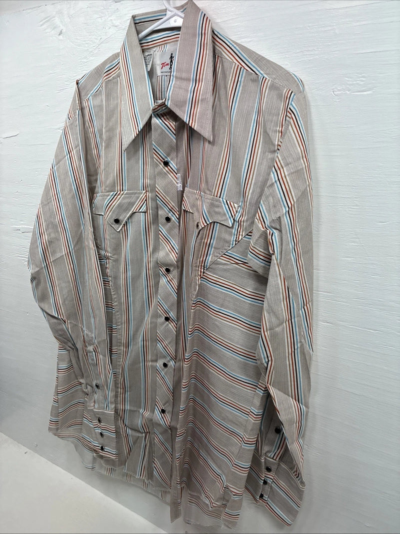 New Men’s Tem Tex Multicolor Stripe Long Sleeve Pearl Snap 16.5 X 34 Large R-18