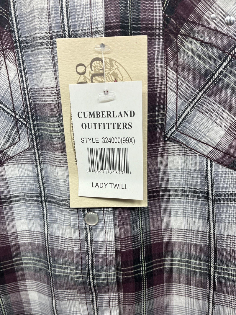 New Women’s Cumberland Purple Plaid Long Sleeve Pearl Snap Size 1X GG-10