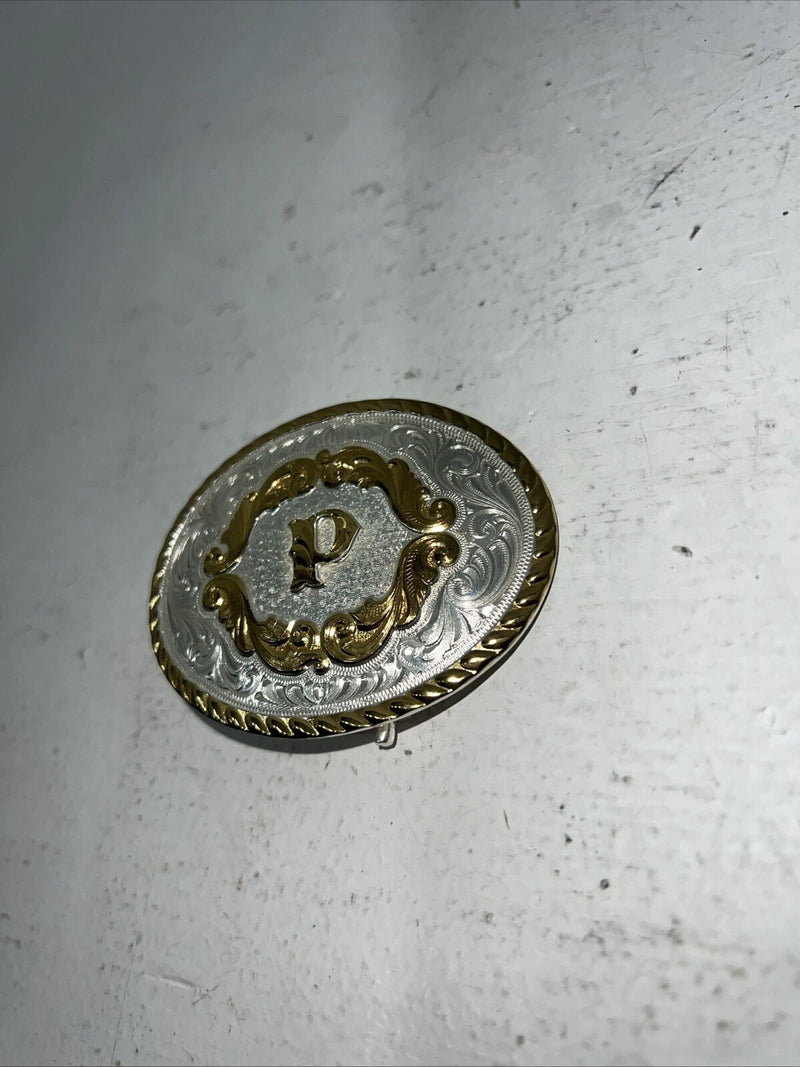 New Women’s Montana Silversmiths Gold Silver “P” Belt Buckle. 5000P A-105